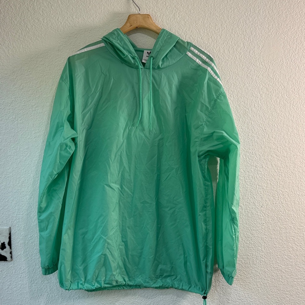 Adidas Men's Hooded Windbreaker Green White Sz L Nylon Outdoor Activewear